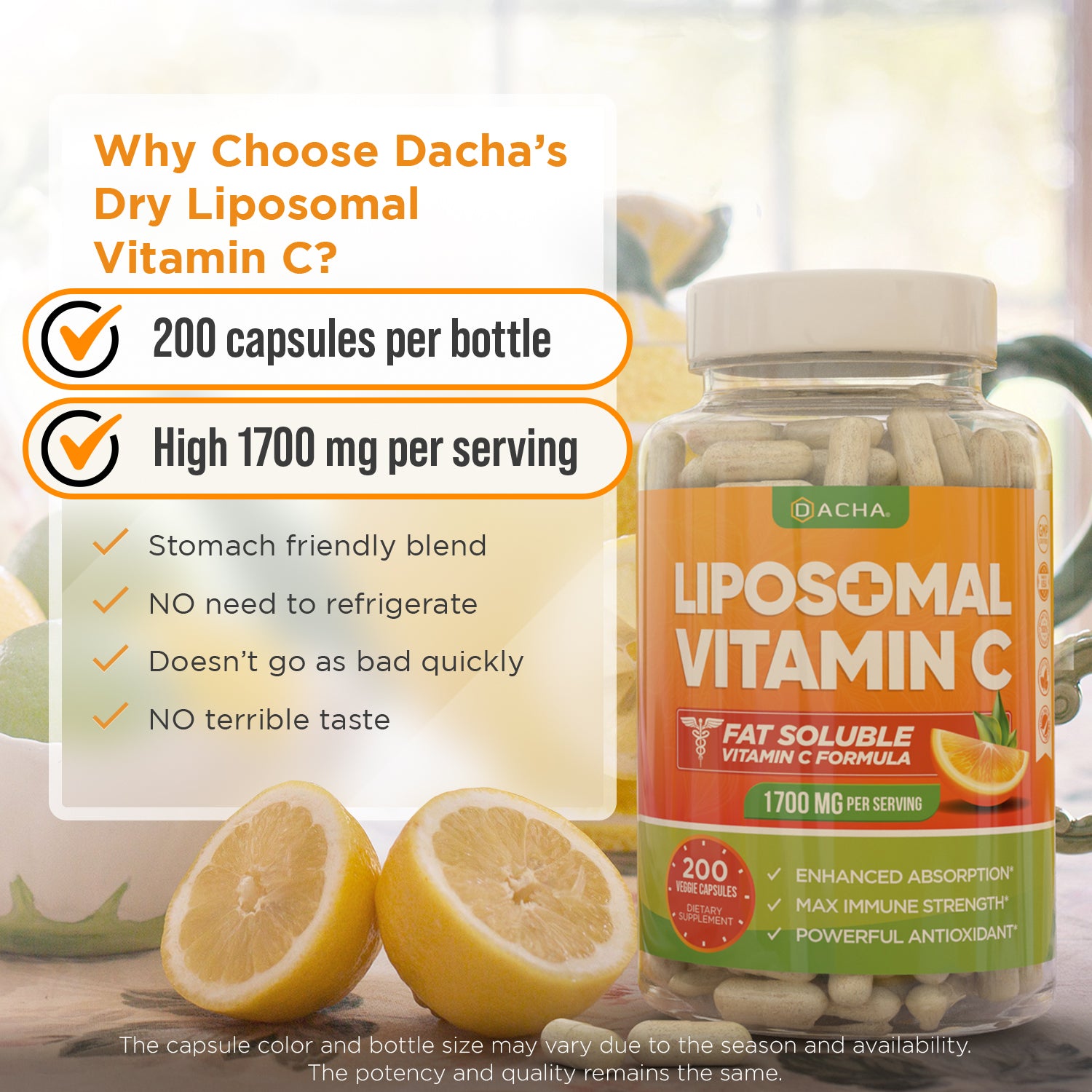 DACHA Natural Liposomal Vitamin C - 1700mg, 200 Capsules